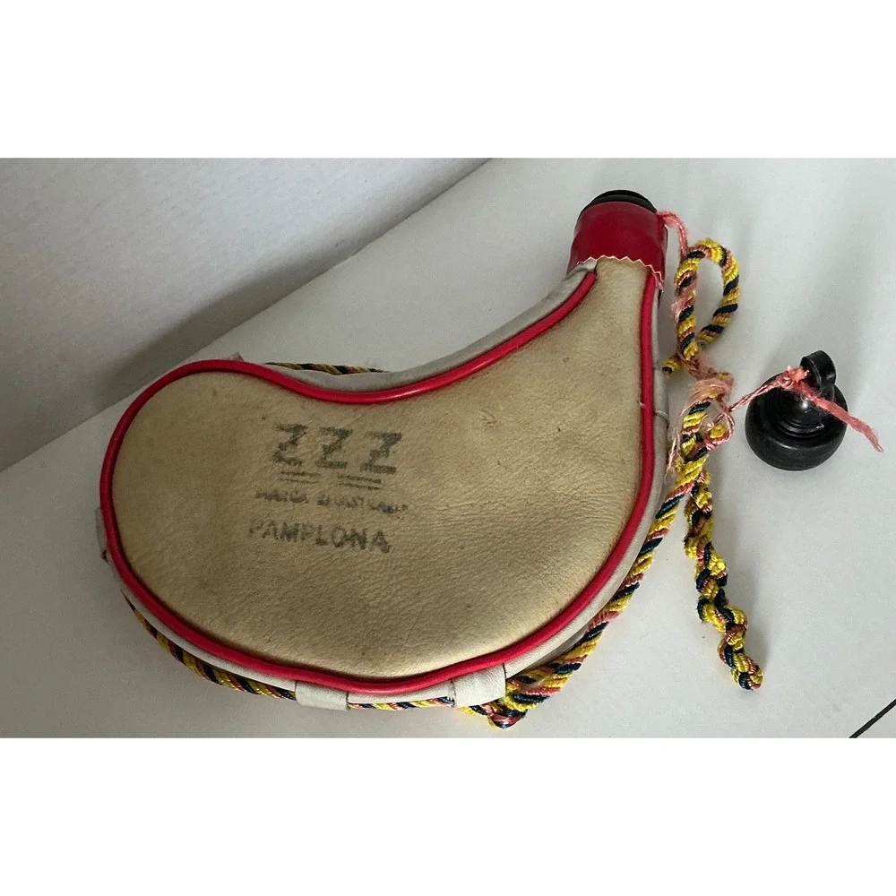 ZZZ Vintage Spanish Bota Bag Pamplona Leather Wine Canteen Red Trim Spain